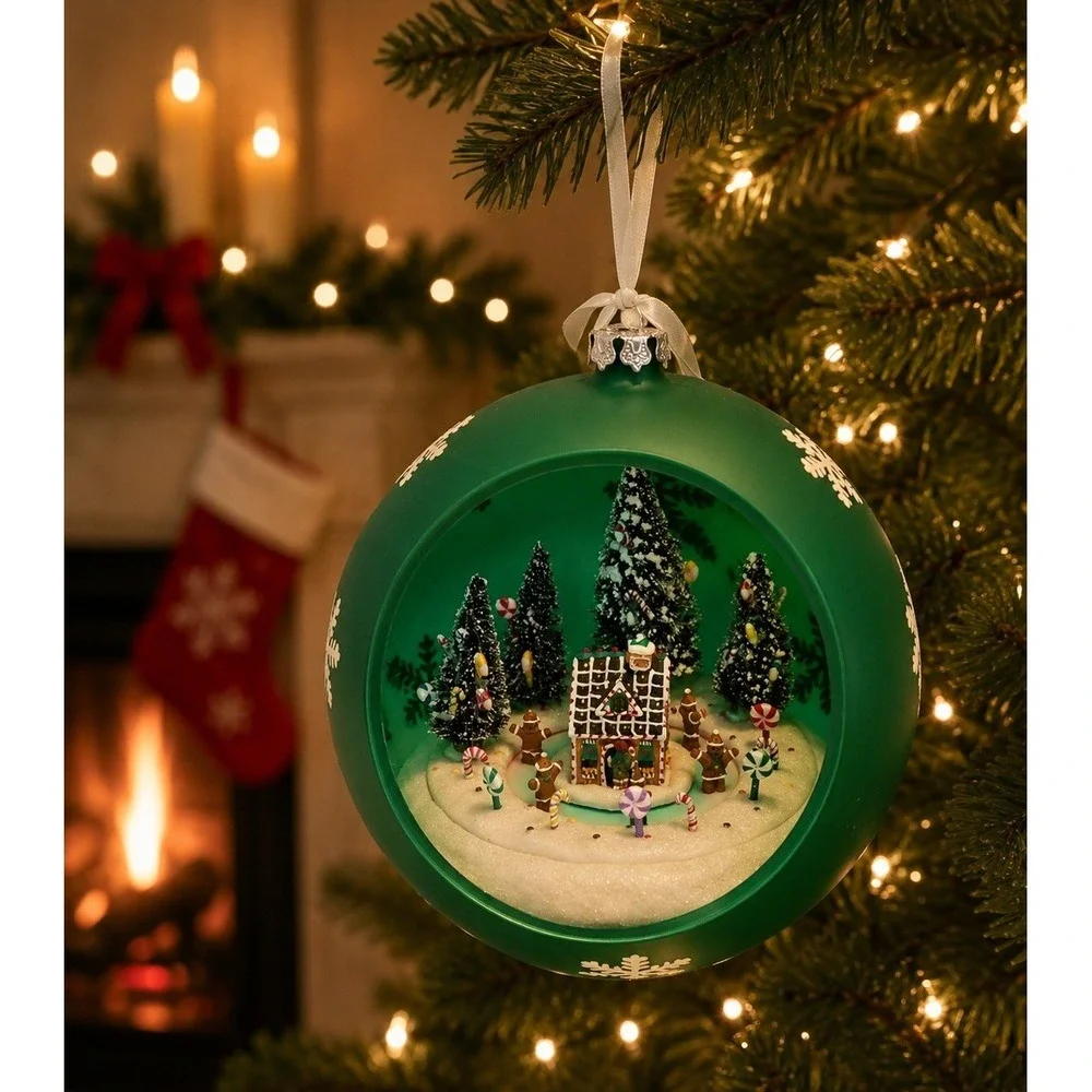 Vtg Mr Christmas Sparkling Scene Ornament Animated musical Gingerbread‎ Village